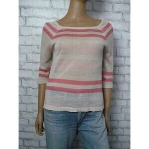 $70 Ann Taylor Loft Ramie Semi Sheer Pink Striped Sweater XXS Petite NEW